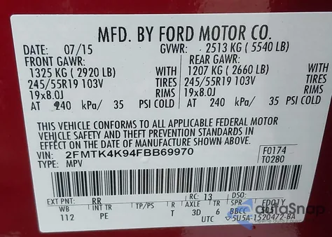 2015 Ford Edge Titanium from USA, damaged, VIN 2FMTK4K94FBB69970